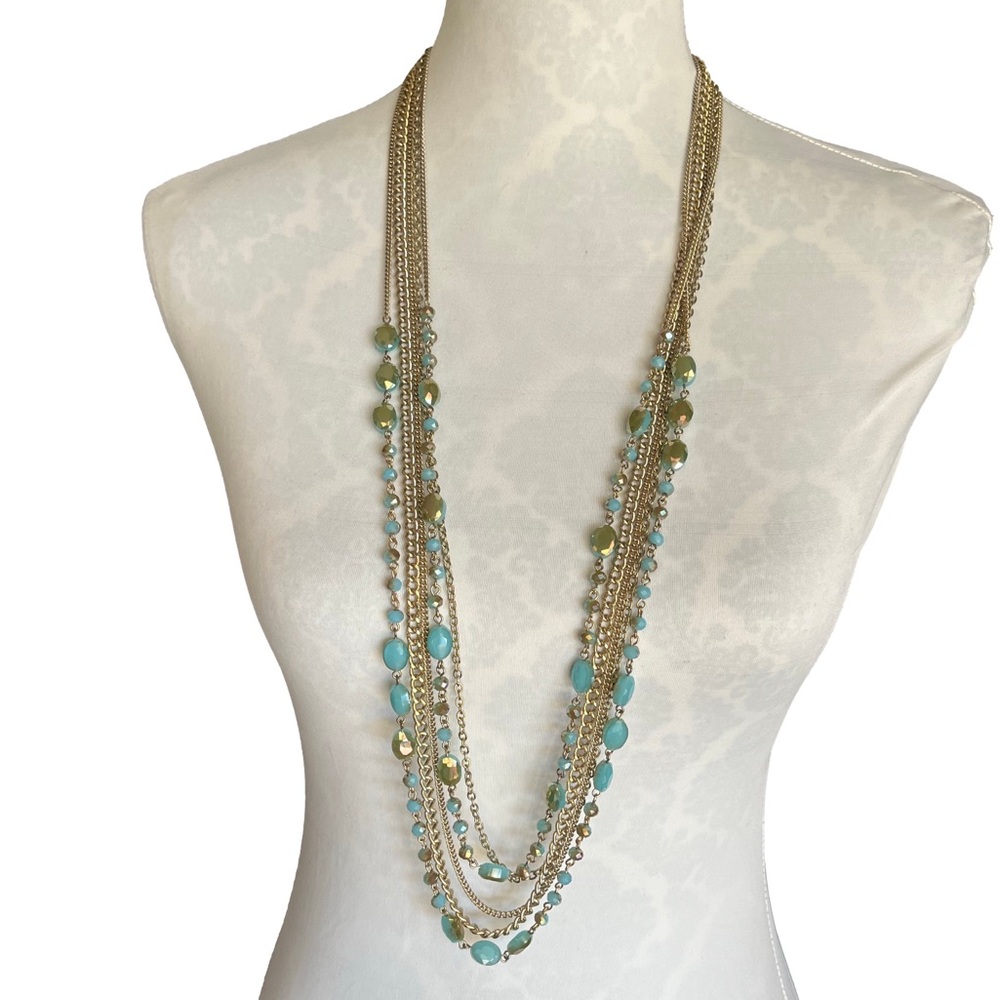 Premier Designs Multi-Strand Aqua Beaded Statement Necklace | 3 in 1